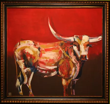 Framed Texas longhorn painting, an example of artwork for organizations