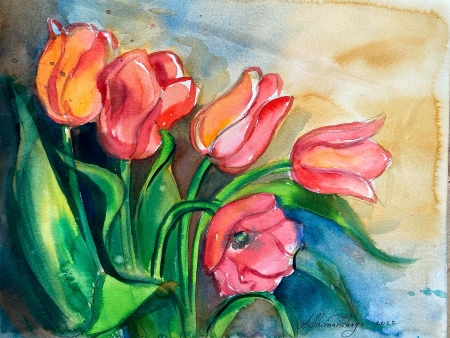 Tulips by artist Anastasia Shimanskaya